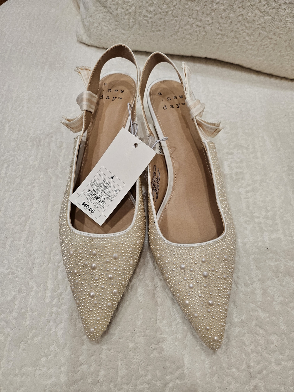 a new day Cream Pearl-Embellished Slingback Flats